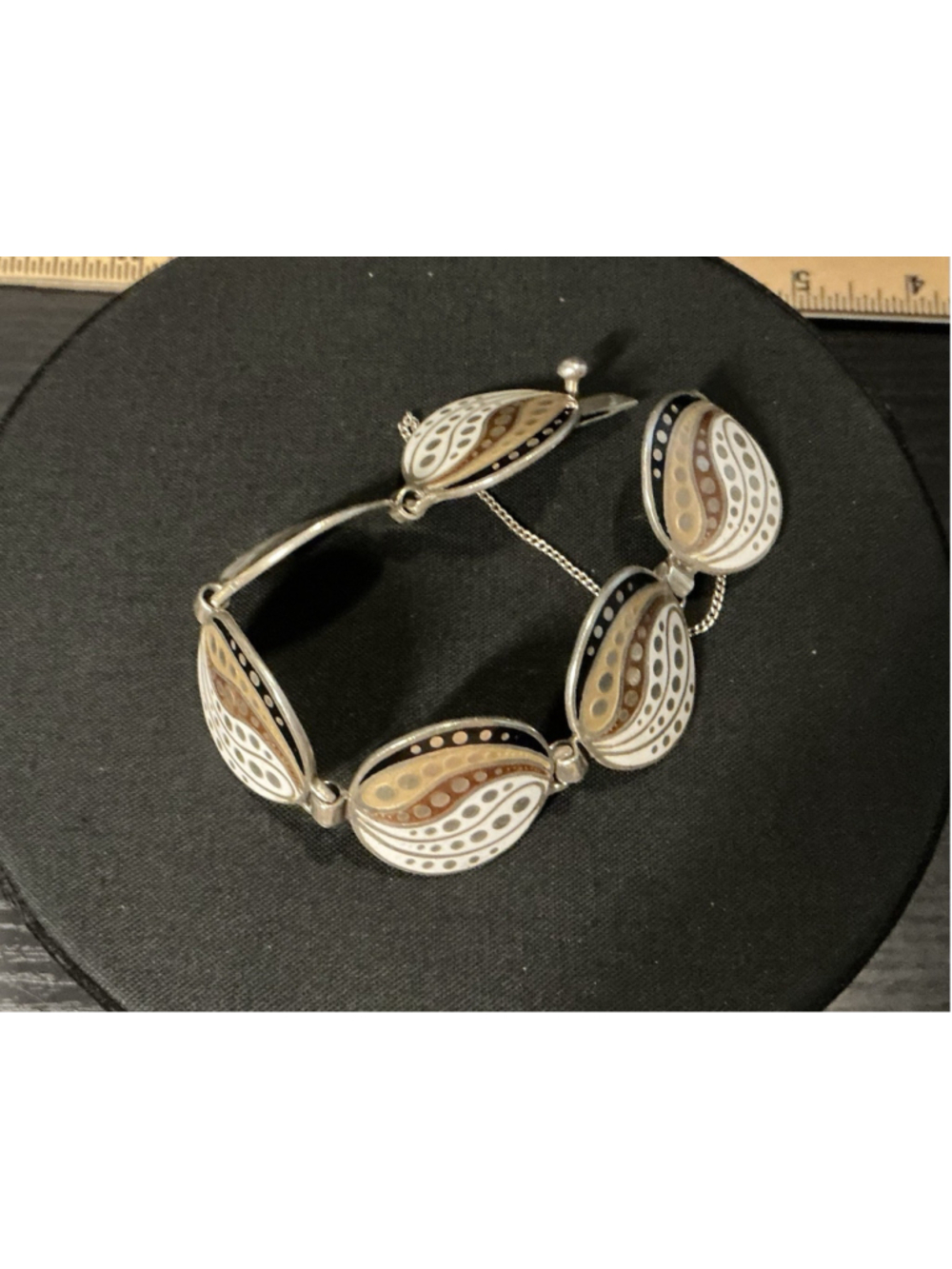 Vtg Margot De Taxco 925 Sterling Silver Enamel Wave Bracelet 5556 Eagle 16, 63g.